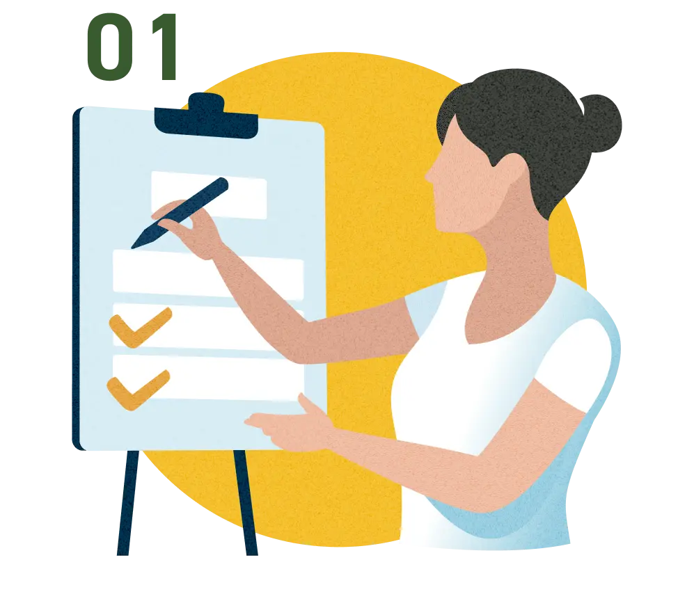 チェックリストを説明する人物のイラスト