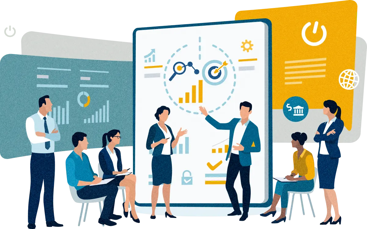 相談するビジネスパーソンとITのイメージ